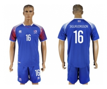 Iceland #16 Sigurjonsson Home Soccer Country Jersey