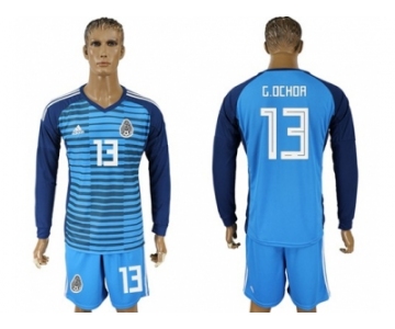 Mexico #13 G.Ochoa Blue Long Sleeves Goalkeeper Soccer Country Jersey
