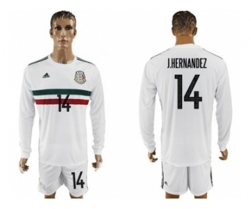Mexico #14 J.Hernandez Away Long Sleeves Soccer Country Jersey