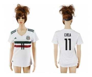 Women's Mexico #11 C.Vela Away Soccer Country Jersey