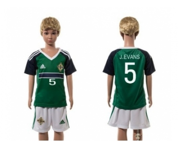 Northern Ireland #5 J.Evans Green Home Kid Soccer Country Jersey