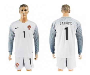 Portugal #1 Patricio White Goalkeeper Long Sleeves Soccer Country Jersey