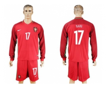 Portugal #17 Nani Home Long Sleeves Soccer Country Jersey1