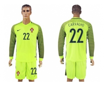 Portugal #22 Carvalho Green Long Sleeves Goalkeeper Soccer Country Jersey