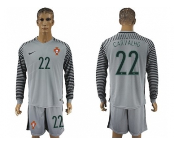 Portugal #22 Carvalho Grey Goalkeeper Long Sleeves Soccer Country Jersey