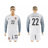 Portugal #22 Carvalho White Goalkeeper Long Sleeves Soccer Country Jersey