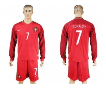 Portugal #7 Ronaldo Home Long Sleeves Soccer Country Jersey1