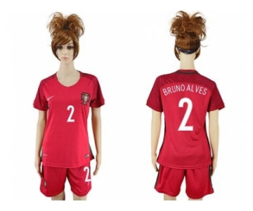 Women Portugal #2 Bruno Alves Home Soccer Country Jersey