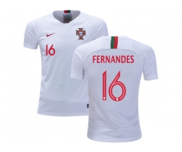 Portugal #16 Fernandes Away Kid Soccer Country Jersey