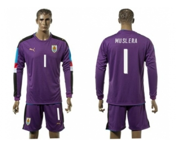 Uruguay #1 Muslera Purple Long Sleeves Soccer Country Jersey