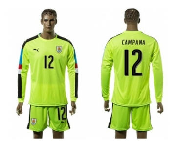 Uruguay #12 Campana Shiny Green Long Sleeves Soccer Country Jersey