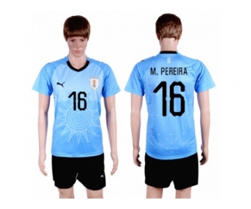 Uruguay #16 M.Pereira Home Soccer Country Jersey