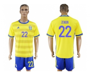Sweden #22 Zengin Home Soccer Country Jersey