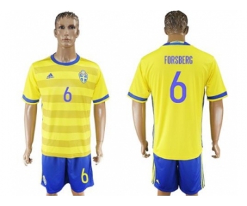 Sweden #6 Forsberg Home Soccer Country Jersey