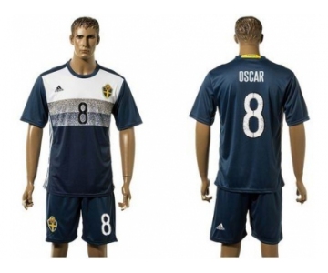 Sweden #8 Oscar Away Soccer Country Jersey