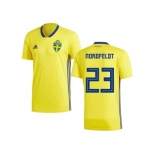 Sweden #23 Nordfeldt Home Kid Soccer Country Jersey