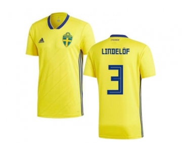 Sweden #3 Lindelof Home Kid Soccer Country Jersey
