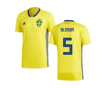 Sweden #5 Olsson Home Kid Soccer Country Jersey