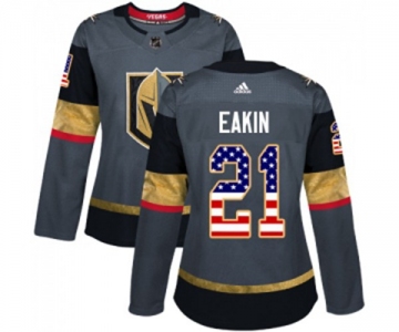 Women Adidas Vegas Golden Knights #21 Cody Eakin Authentic Gray USA Flag Fashion NHL Jersey
