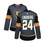 Women Adidas Vegas Golden Knights #24 Oscar Lindberg Authentic Gray Home NHL Jersey