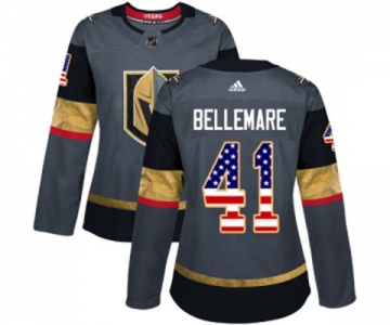 Women Adidas Vegas Golden Knights #41 Pierre-Edouard Bellemare Authentic Gray USA Flag Fashion NHL Jersey
