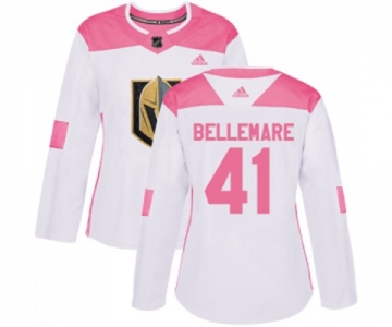 Women Adidas Vegas Golden Knights #41 Pierre-Edouard Bellemare Authentic White Pink Fashion NHL Jersey