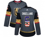 Women Adidas Vegas Golden Knights #5 Deryk Engelland Authentic Gray USA Flag Fashion NHL Jersey