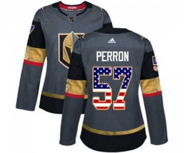 Women Adidas Vegas Golden Knights #57 David Perron Authentic Gray USA Flag Fashion NHL Jersey