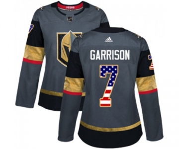 Women Adidas Vegas Golden Knights #7 Jason Garrison Authentic Gray USA Flag Fashion NHL Jersey
