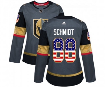 Women Adidas Vegas Golden Knights #88 Nate Schmidt Authentic Gray USA Flag Fashion NHL Jersey