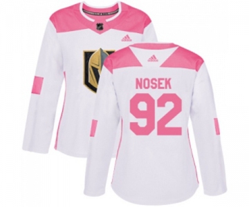 Women Adidas Vegas Golden Knights #92 Tomas Nosek Authentic White Pink Fashion NHL Jersey