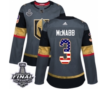 Women's Adidas Vegas Golden Knights #3 Brayden McNabb Authentic Gray USA Flag Fashion 2018 Stanley Cup Final NHL Jersey