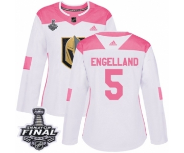 Women's Adidas Vegas Golden Knights #5 Deryk Engelland Authentic White-Pink Fashion 2018 Stanley Cup Final NHL Jersey