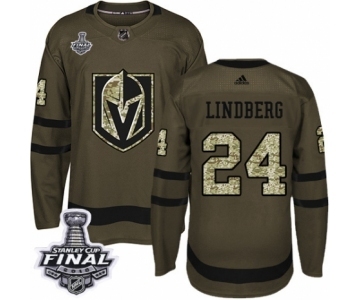 Youth Adidas Vegas Golden Knights #24 Oscar Lindberg Authentic Green Salute to Service 2018 Stanley Cup Final NHL Jersey