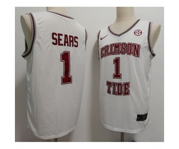 Men Alabama Crimson Tide #1 Mark Sears White Throwback Stitched Basketball NCAA Jersey