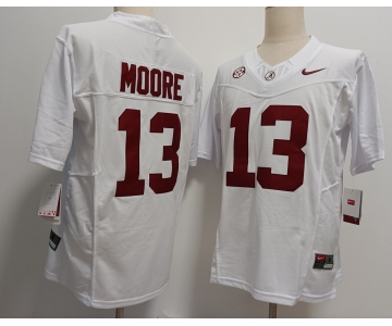 Men's Alabama Crimson Tide #13 Malachi Moore White FUSE College Stitched Jersey