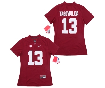Women Alabama Crimson Tide #13 Tua Tagovailoa Red Women College Football Jersey