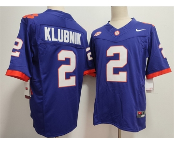 Men's Clemson Tigers #2 Cade Klubnik Purple F.U.S.E. Stitched Football Jersey
