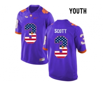 2016 US Flag Fashion Youth Clemson Tigers Artavis Scott #3 College Football Limited Jersey - Purple