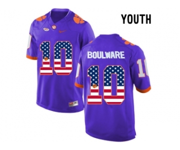 2016 US Flag Fashion Youth Clemson Tigers Ben Boulware #10 College Football Limited Jersey - Purple