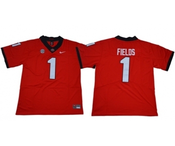 Bulldogs #1 Justin Fields Red Limited Stitched NCAA Jersey
