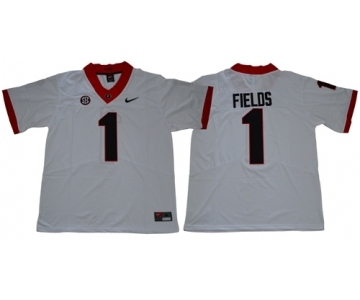 Bulldogs #1 Justin Fields White Limited Stitched NCAA Jersey
