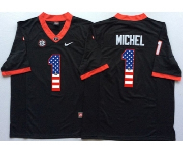 Georgia Bulldogs #1 Sony Michel Black USA Flag College Jersey