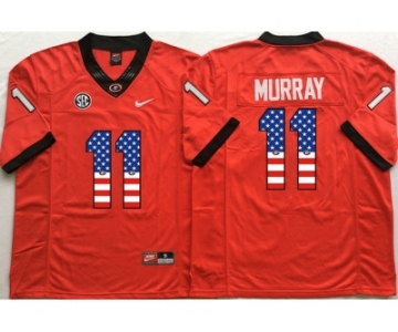 Georgia Bulldogs #11 Aaron Murray Red USA Flag College Jersey