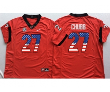 Georgia Bulldogs #27 Nick Chubb Red USA Flag College Jer