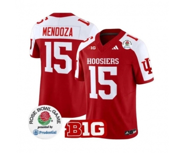 Men's Indiana Hoosiers #15 Fernando Mendoza 2025 F.U.S.E. Rose Bowl Red White Stitched Jersey