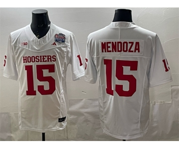 Men's Indiana Hoosiers #15 Fernando Mendoza White F.U.S.E. Peach Bowl Patch Stitched Football Jersey