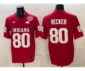 Men's Indiana Hoosiers #80 Charlie Becker Red F.U.S.E. 2025 National Champions Patch Stitched Football Jersey