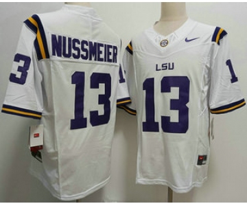 Men's LSU Tigers #13 Garrett Nussmeier White FUSE College Stitched Jersey