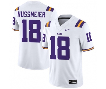 Men's LSU Tigers #18 Garrett Nussmeier White Limited Stitched Game Jersey